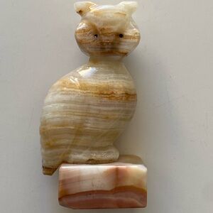 Hand Carved Beige Onyx Stone Owl Figurine 5.5"
